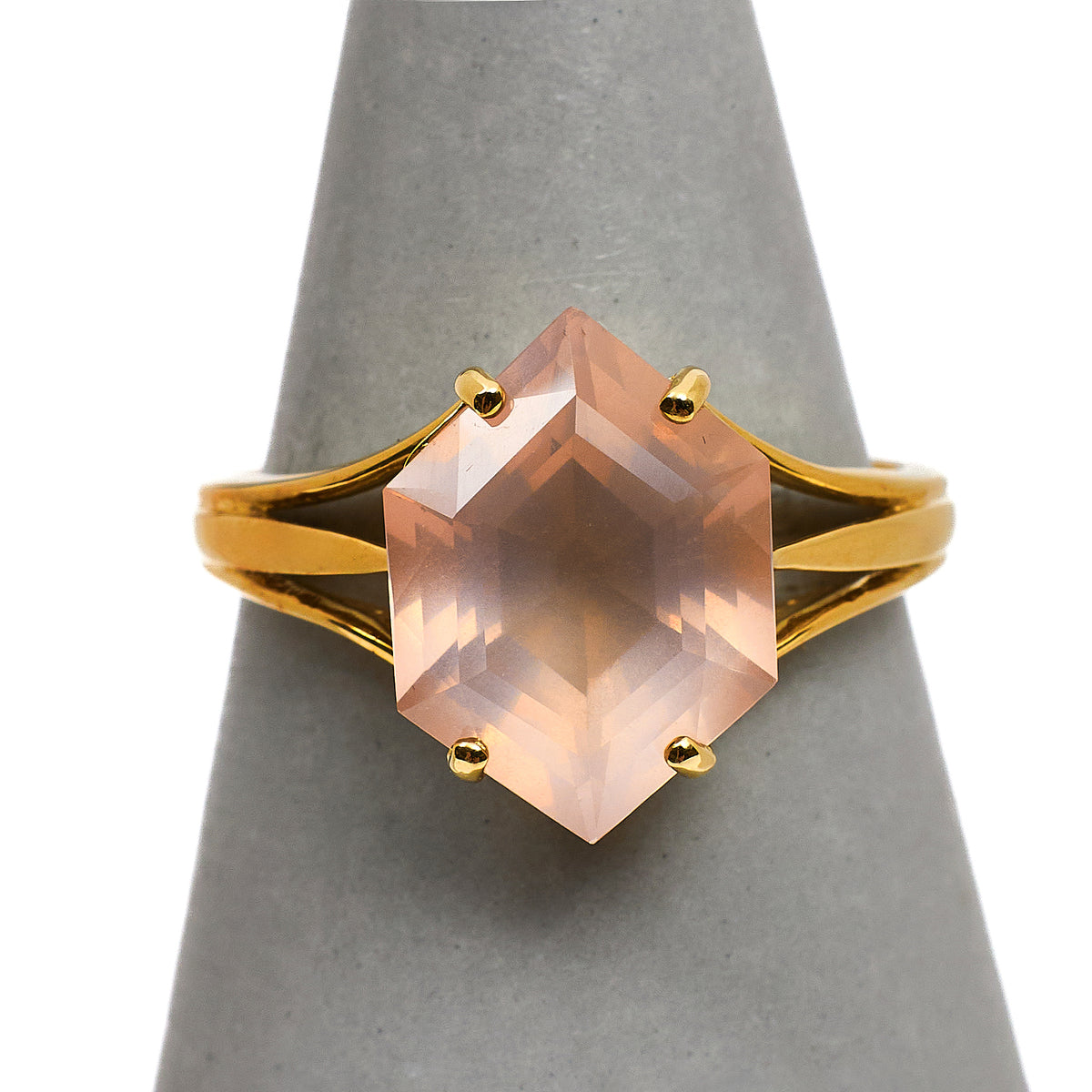 Pre-Owned 9ct Gold Hexagon Shaped Rose Quartz Ring Size R
