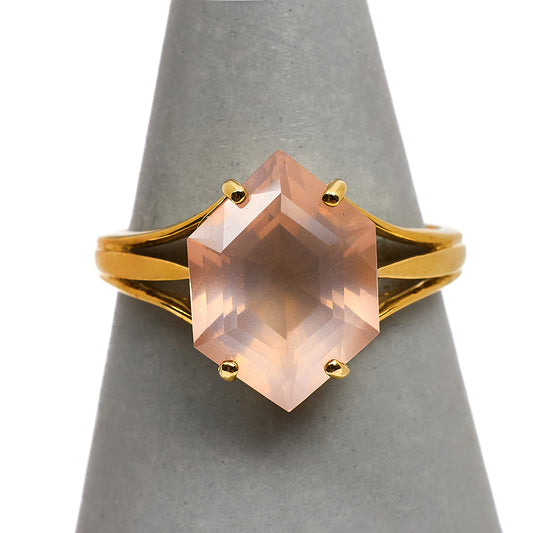 Pre-Owned 9ct Gold Hexagon Shaped Rose Quartz Ring Size R