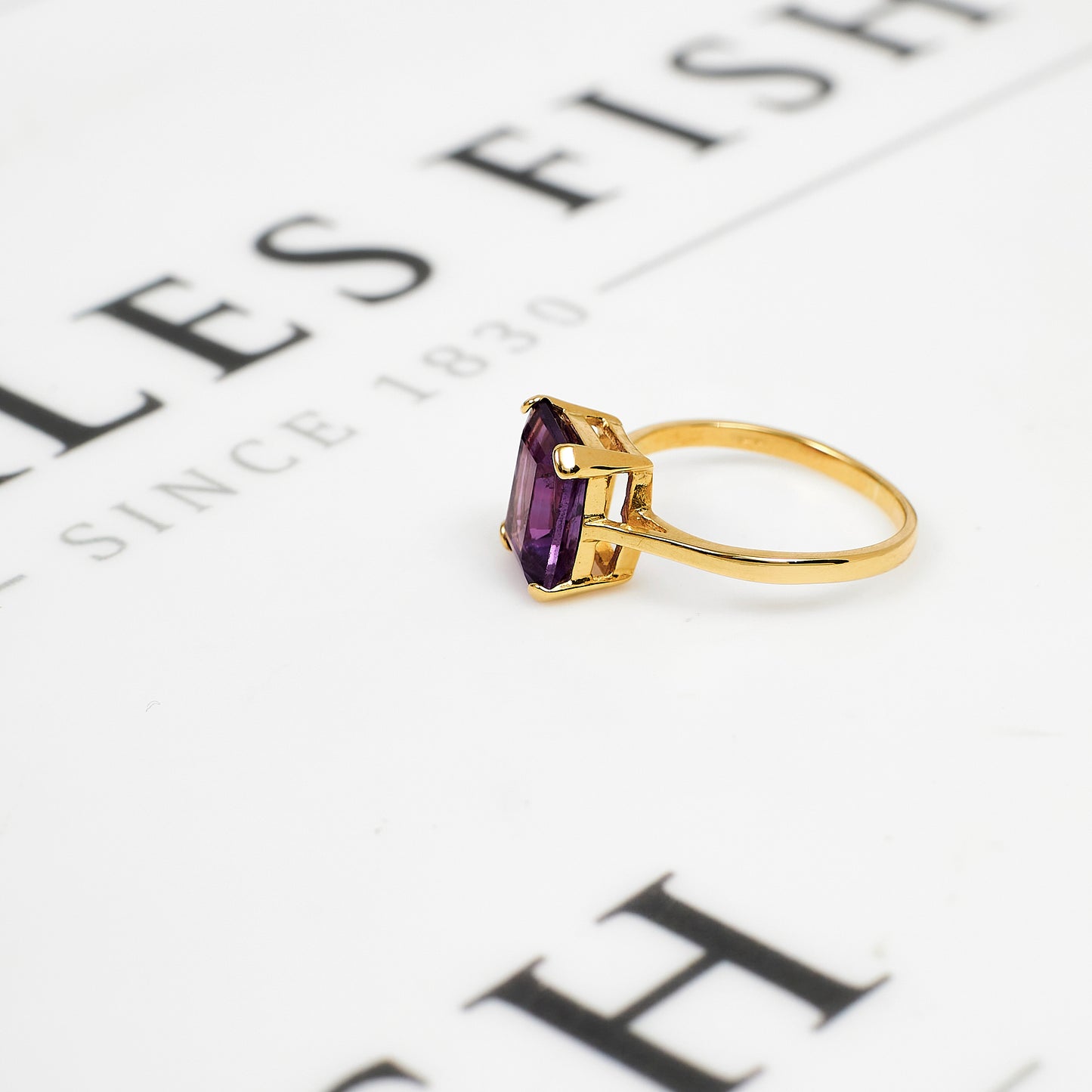Pre-Owned 9ct Gold Rectangle Amethyst Ring Size K