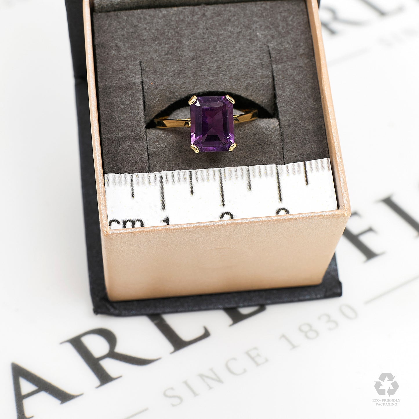 Pre-Owned 9ct Gold Rectangle Amethyst Ring Size K
