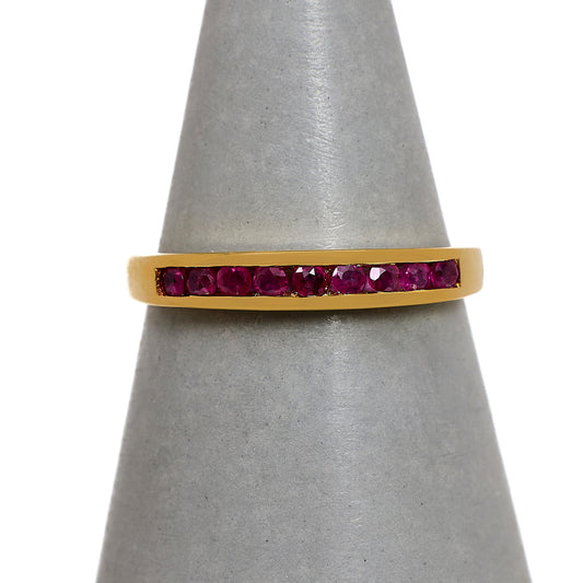 Pre-Owned 9ct Gold 9 Ruby Dress Ring Size K