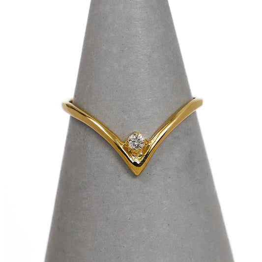 Pre-Owned 9ct Gold Single Diamond Wishbone Ring Size K