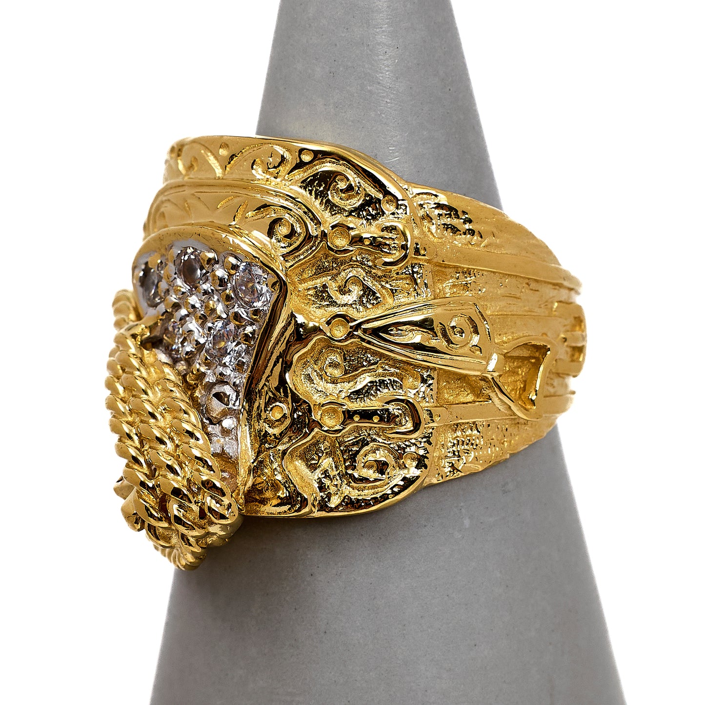 Pre-Owned Mens 9ct Gold CZ Horse Saddle Ring Size Z+1