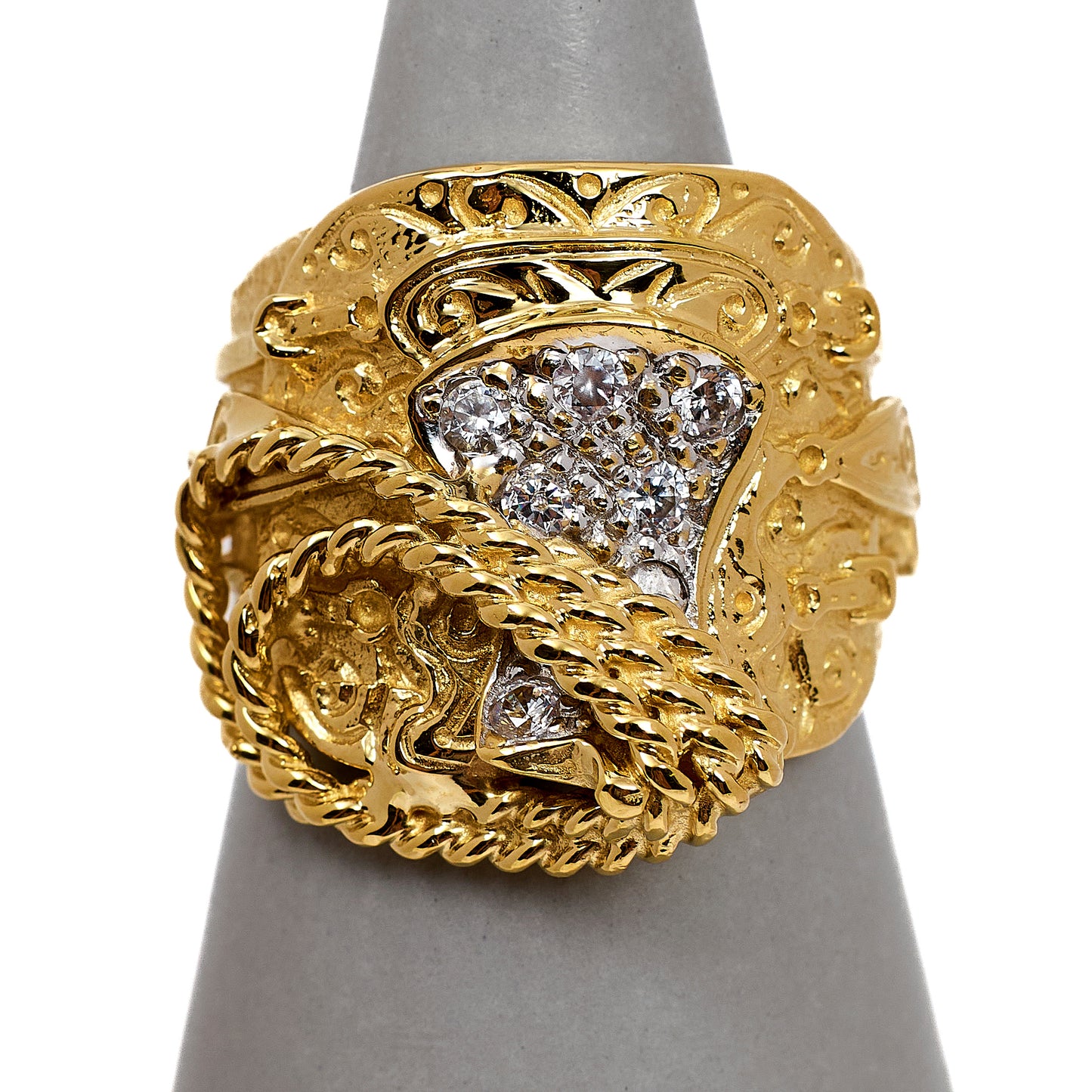 Pre-Owned Mens 9ct Gold CZ Horse Saddle Ring Size Z+1