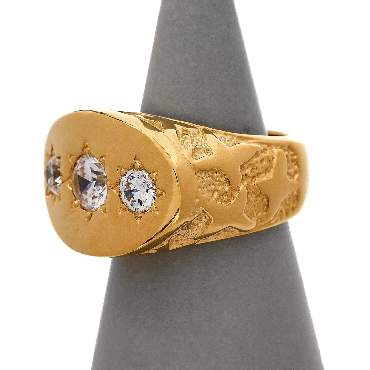 Pre-Owned 9ct Gold Mens CZ Flush Set Flat Top Ring Size Z+1
