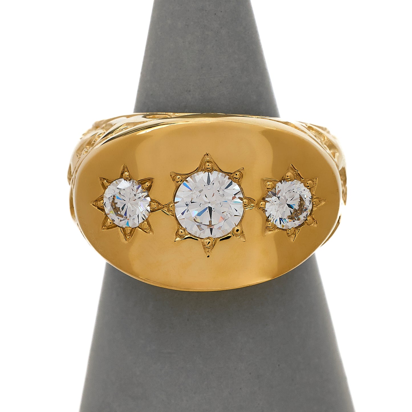 Pre-Owned 9ct Gold Mens CZ Flush Set Flat Top Ring Size Z+1
