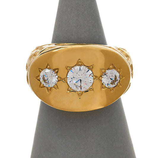 Pre-Owned 9ct Gold Mens CZ Flush Set Flat Top Ring Size Z+1