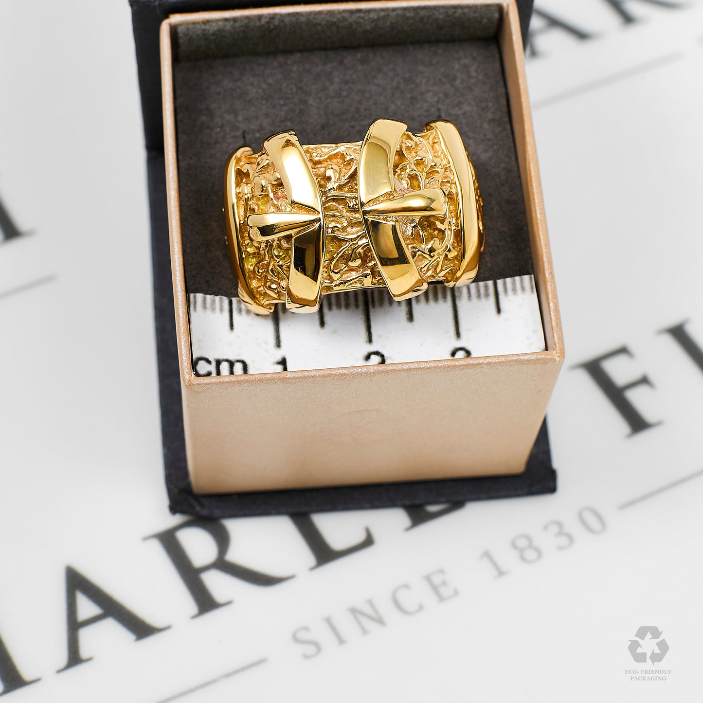 Pre-Owned Mens 9ct Gold Double Buckle Ring Size Z+2