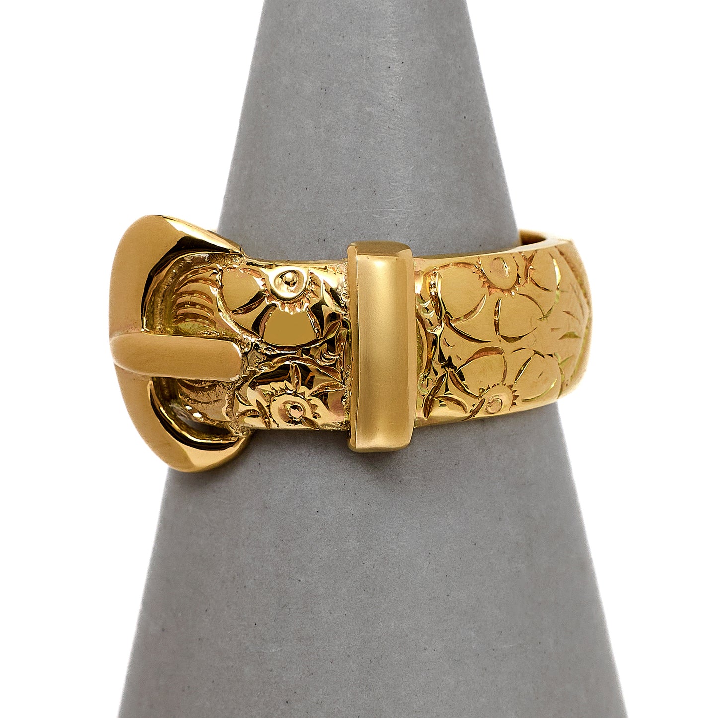 Pre-Owned 9ct Gold Patterned Buckle Ring Size S