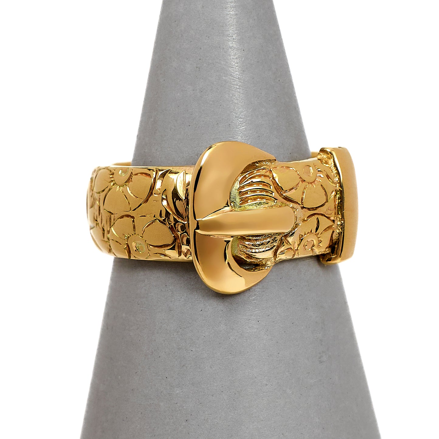 Pre-Owned 9ct Gold Patterned Buckle Ring Size S