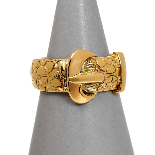 Pre-Owned 9ct Gold Patterned Buckle Ring Size S