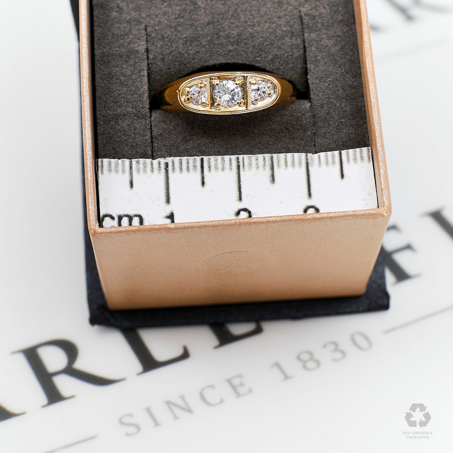Pre-Owned 9ct Gold 3 CZ Flat Top Flush Set Ring Size R