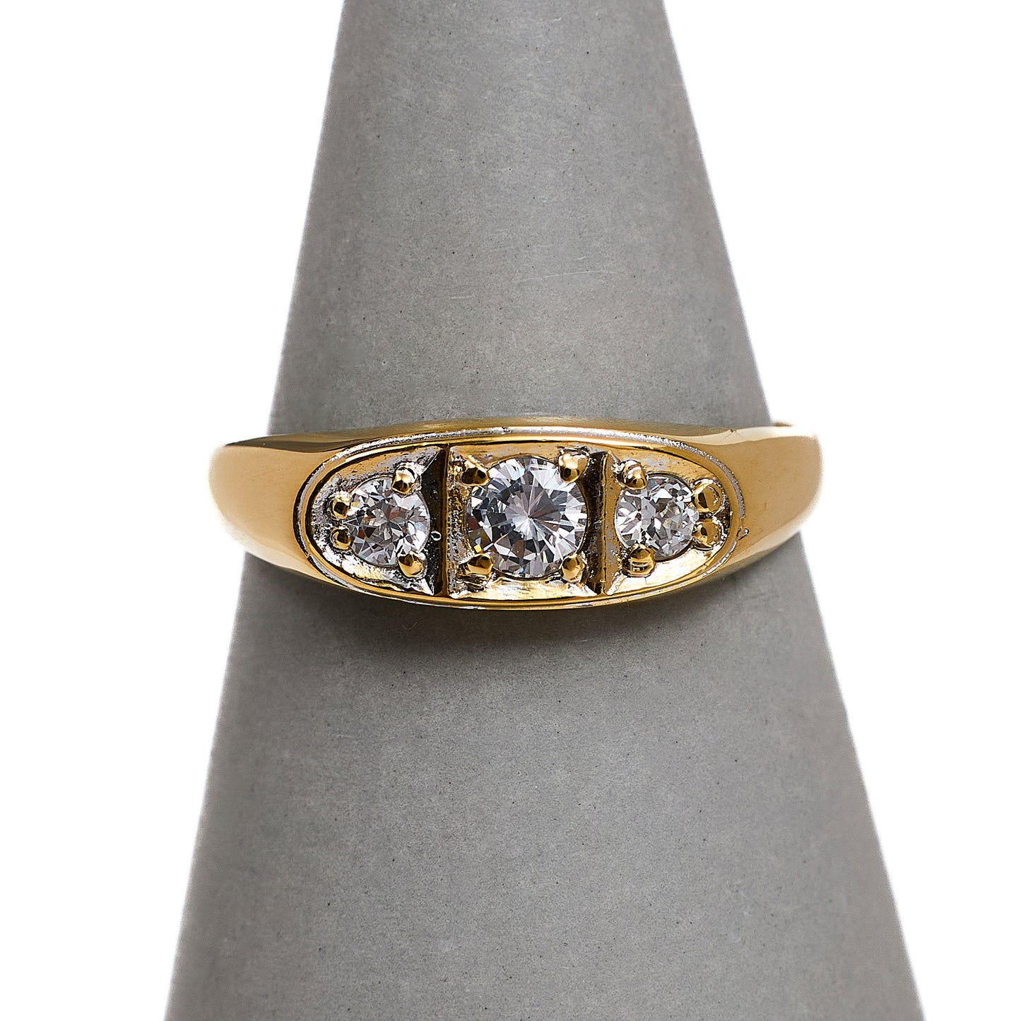 Pre-Owned 9ct Gold 3 CZ Flat Top Flush Set Ring Size R