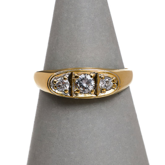 Pre-Owned 9ct Gold 3 CZ Flat Top Flush Set Ring Size R