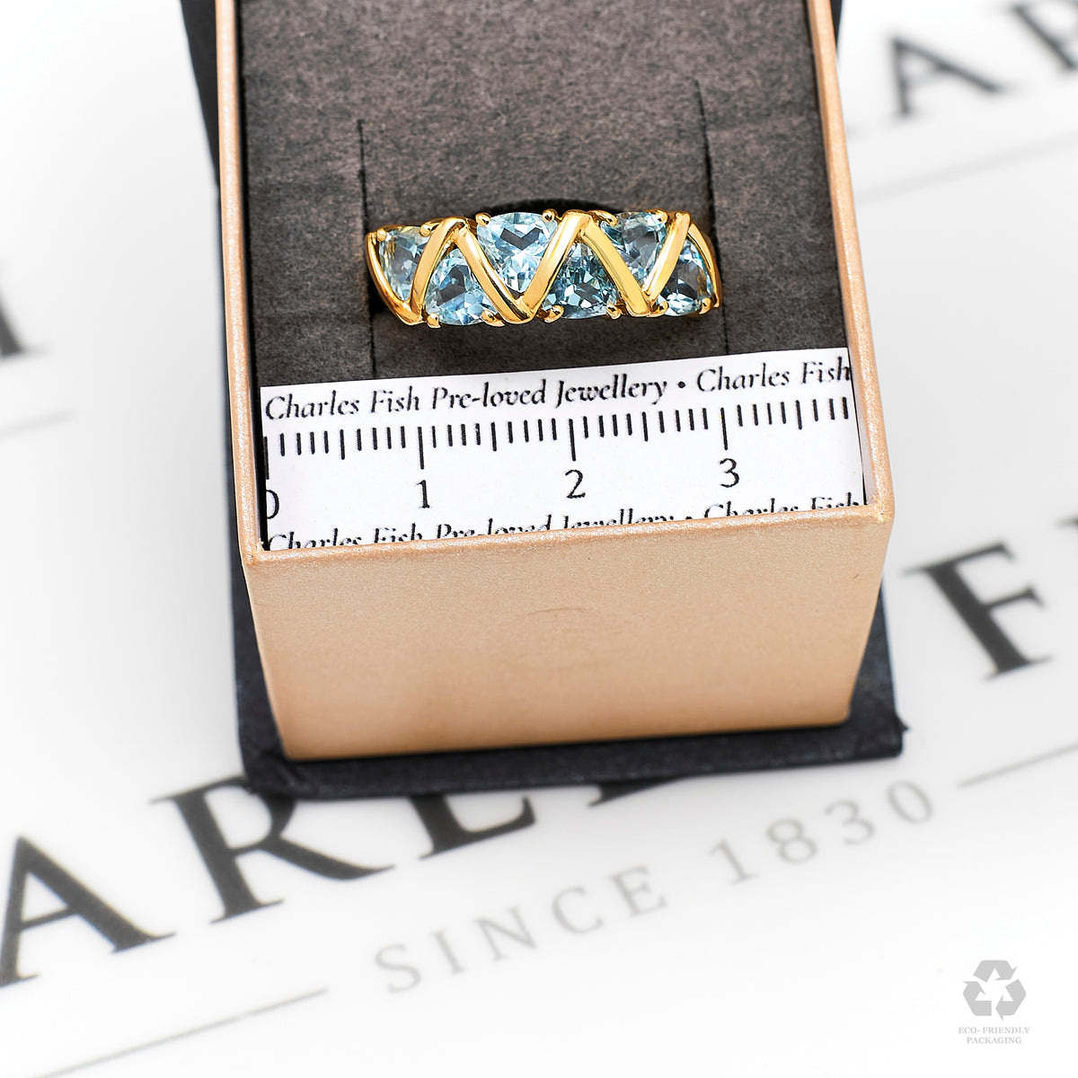 Pre-Owned 9ct Gold 6 Triangle Topaz Ring Size S