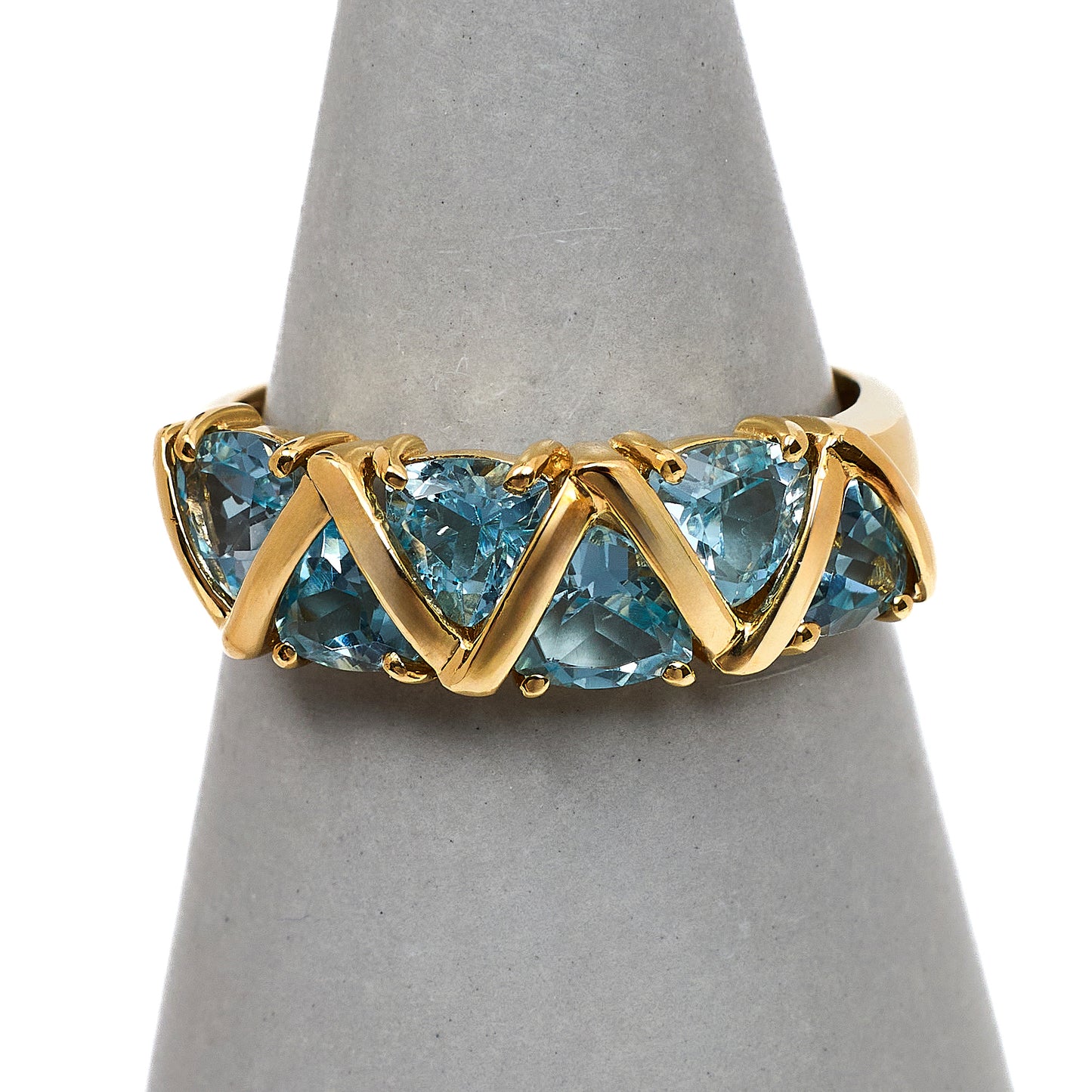 Pre-Owned 9ct Gold 6 Triangle Topaz Ring Size S