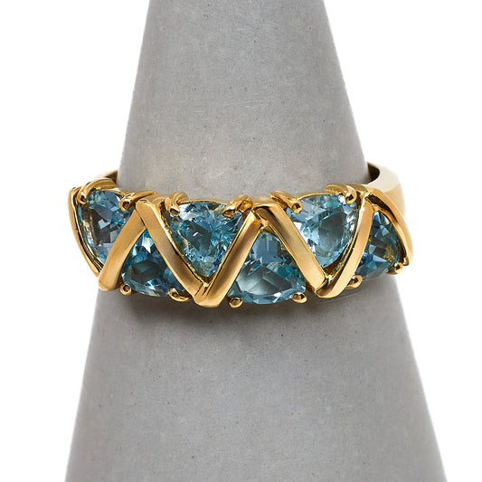 Pre-Owned 9ct Gold 6 Triangle Topaz Ring Size S