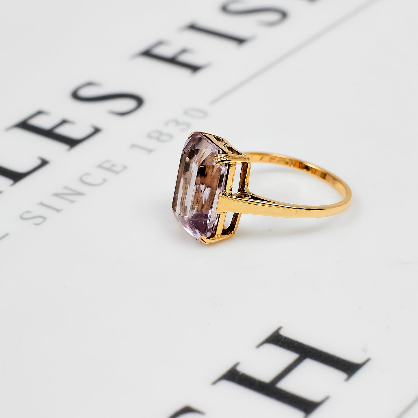 Pre-Owned 9ct Gold Rectangle Amethyst Ring Size P.5