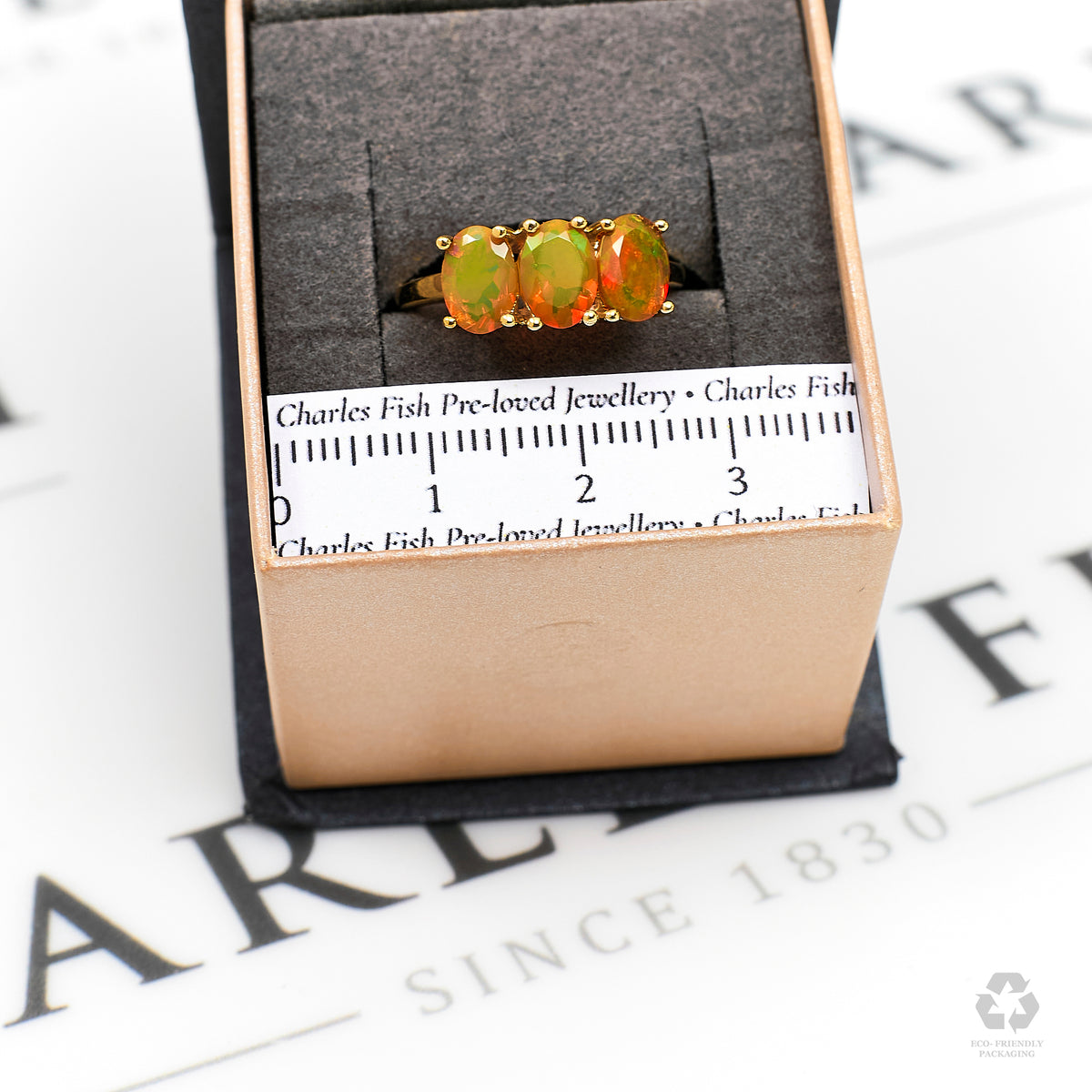 Pre-Owned 9ct Gold 3 Oval Opal Ring Size N