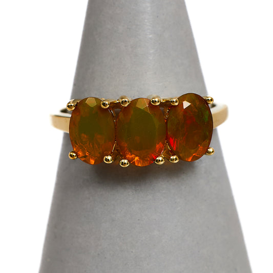 Pre-Owned 9ct Gold 3 Oval Opal Ring Size N