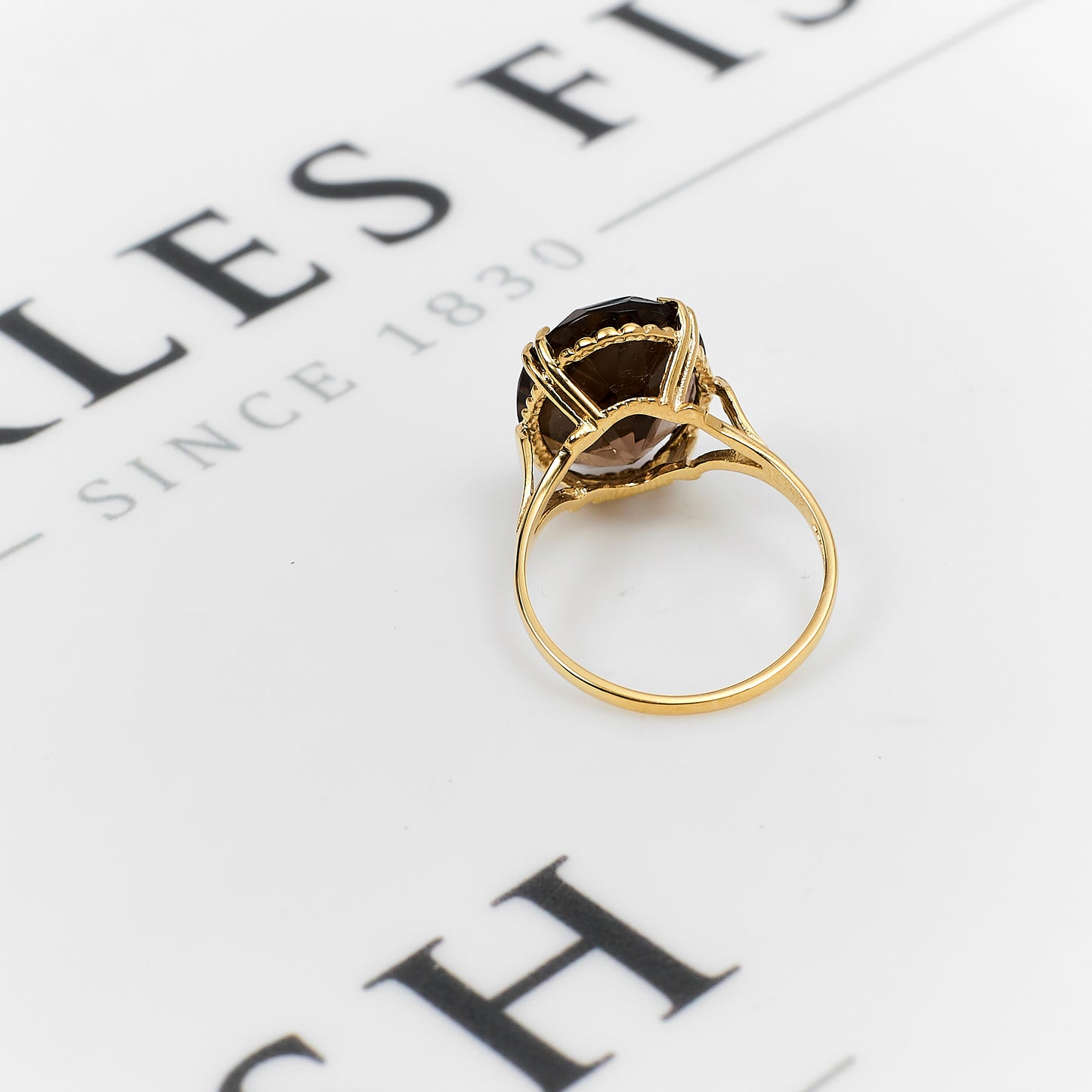 Pre-Owned 9ct Gold Oval Smokey Quartz Ring Size O