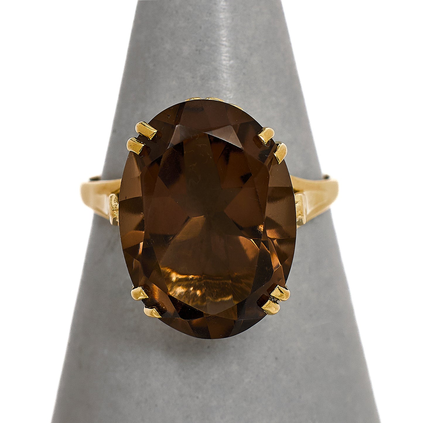Pre-Owned 9ct Gold Oval Smokey Quartz Ring Size O