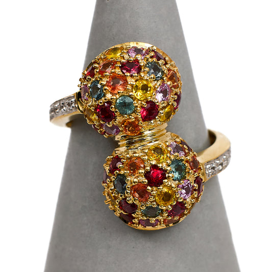 Pre-Owned 9ct Gold Beryllium Treated Sapphire 2 Dome Ring