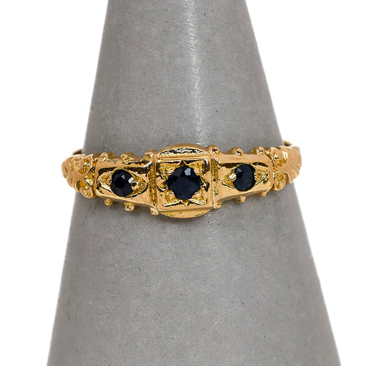Pre-Owned 9ct Gold 3 Sapphire Dress Ring Size O