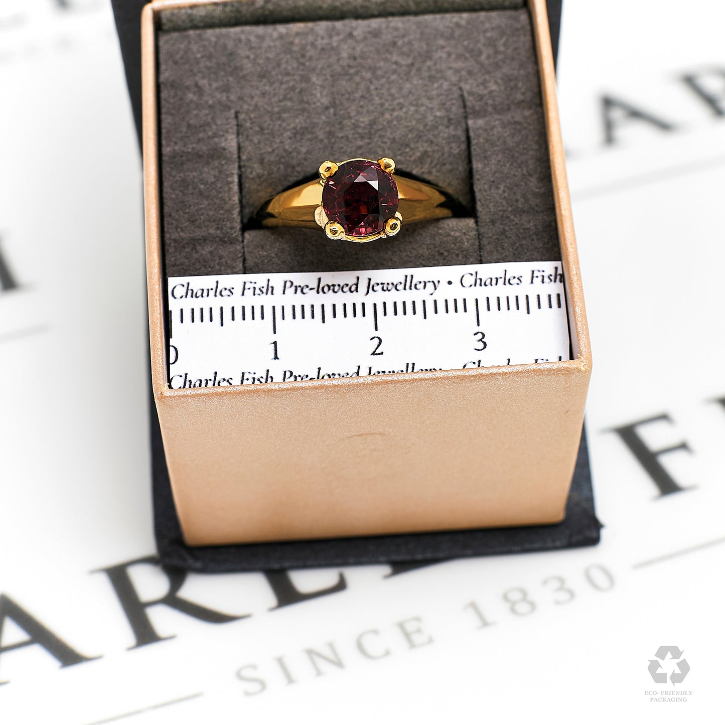 Pre-Owned 9ct Gold Round Red Tourmaline Ring Size N