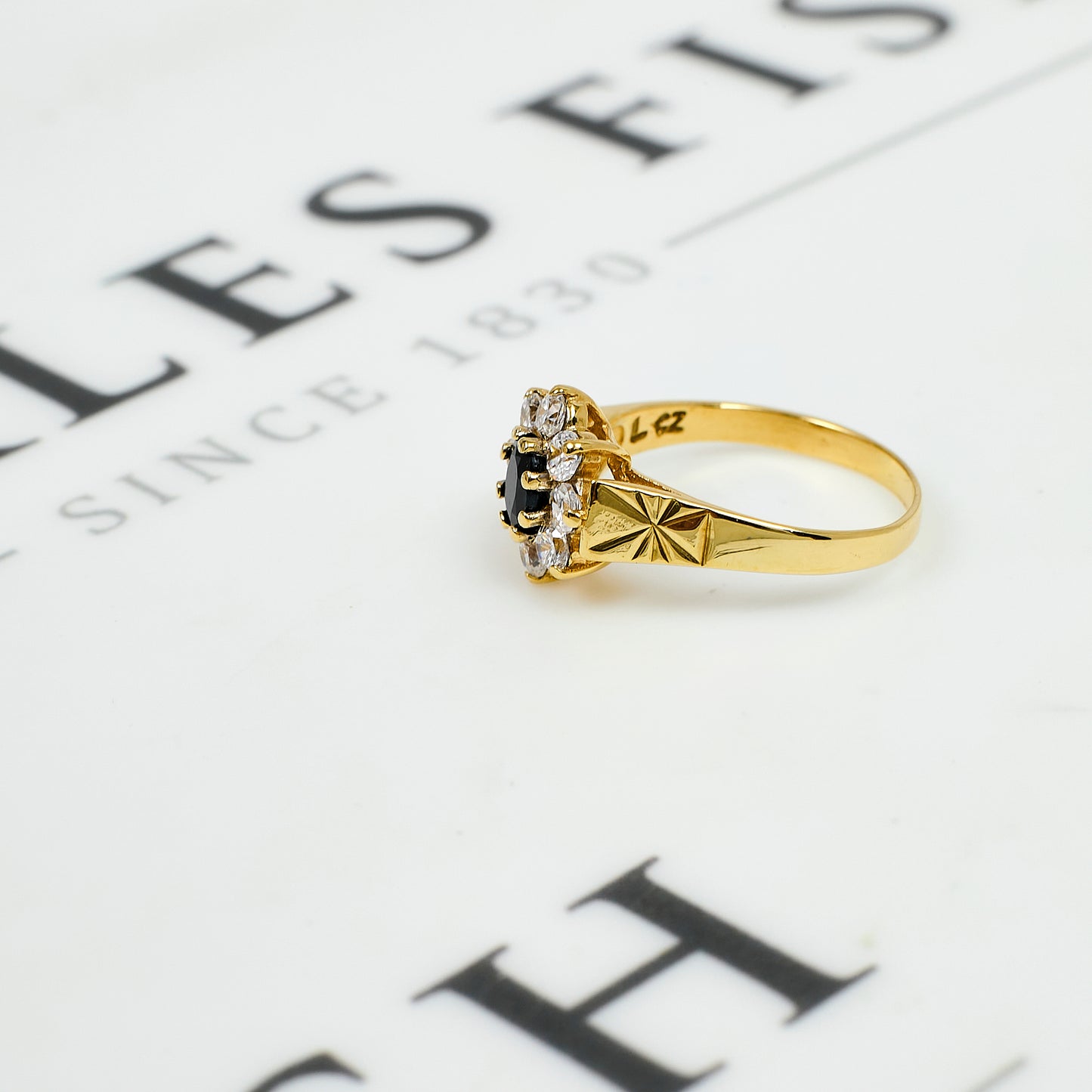 Pre-Owned 9ct Gold Sapphire & CZ Cluster Ring Size K