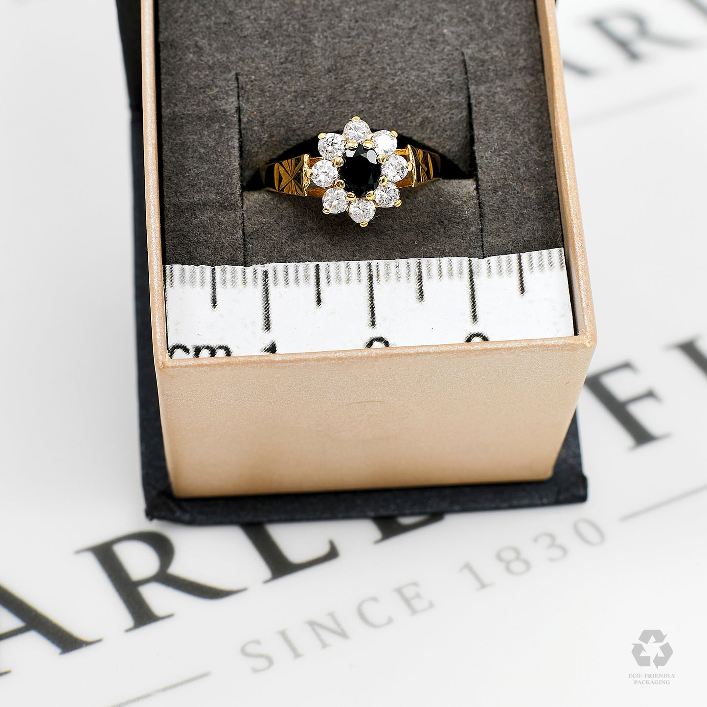 Pre-Owned 9ct Gold Sapphire & CZ Cluster Ring Size K