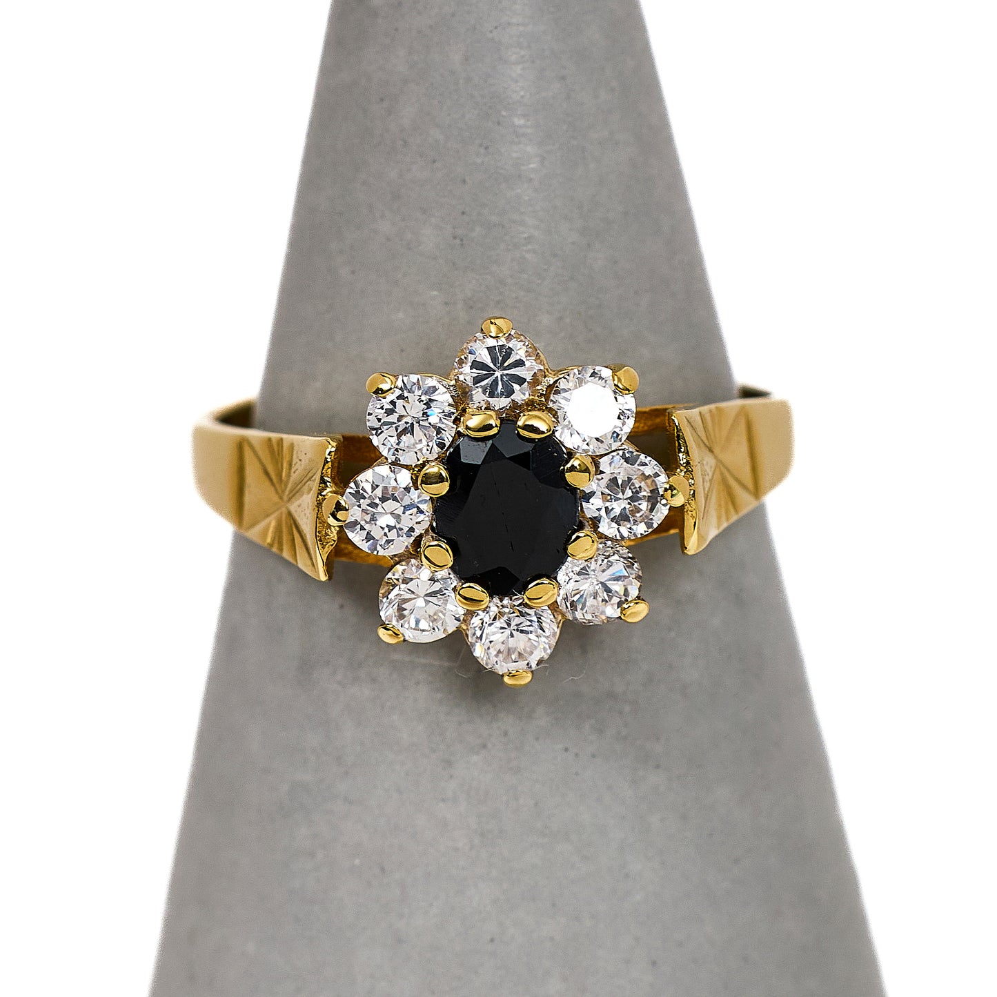 Pre-Owned 9ct Gold Sapphire & CZ Cluster Ring Size K
