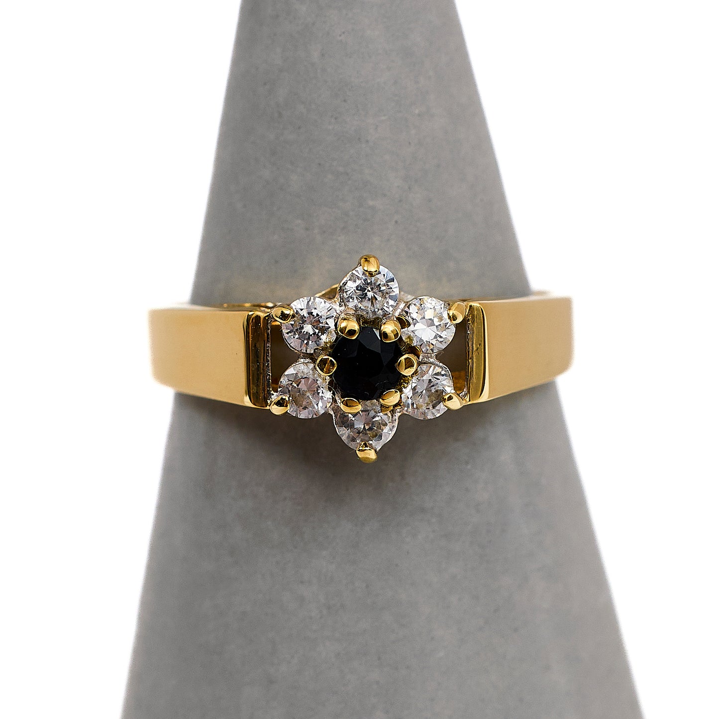 Pre-Owned 9ct Gold Sapphire & CZ Cluster Ring Size L
