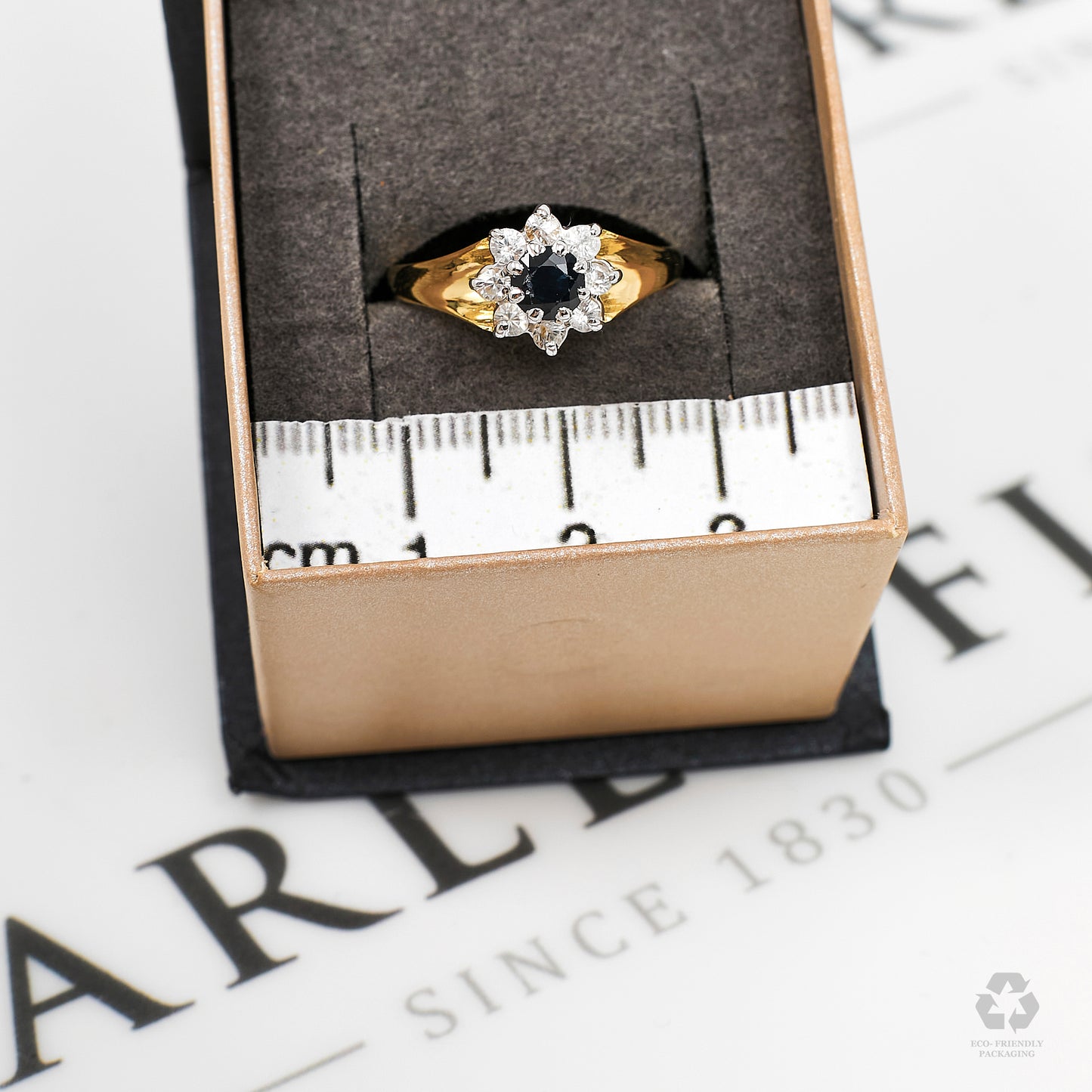 Pre-Owned 9ct Gold Sapphire & CZ Cluster Ring Size O