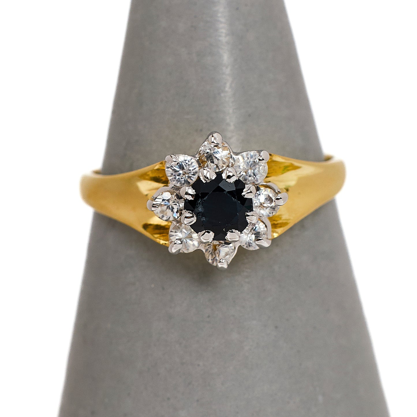 Pre-Owned 9ct Gold Sapphire & CZ Cluster Ring Size O