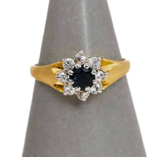 Pre-Owned 9ct Gold Sapphire & CZ Cluster Ring Size O