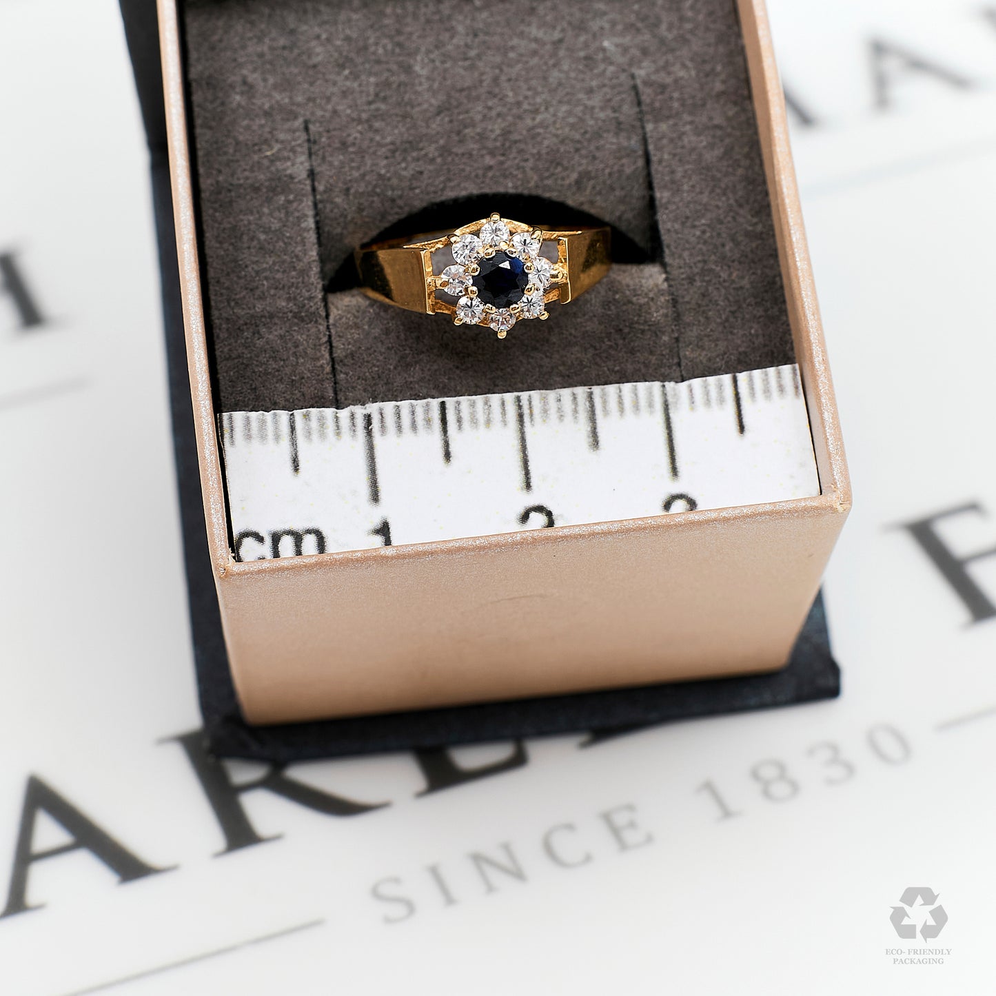 Pre-Owned 9ct Gold Round Sapphire & CZ Cluster Ring Size K.5