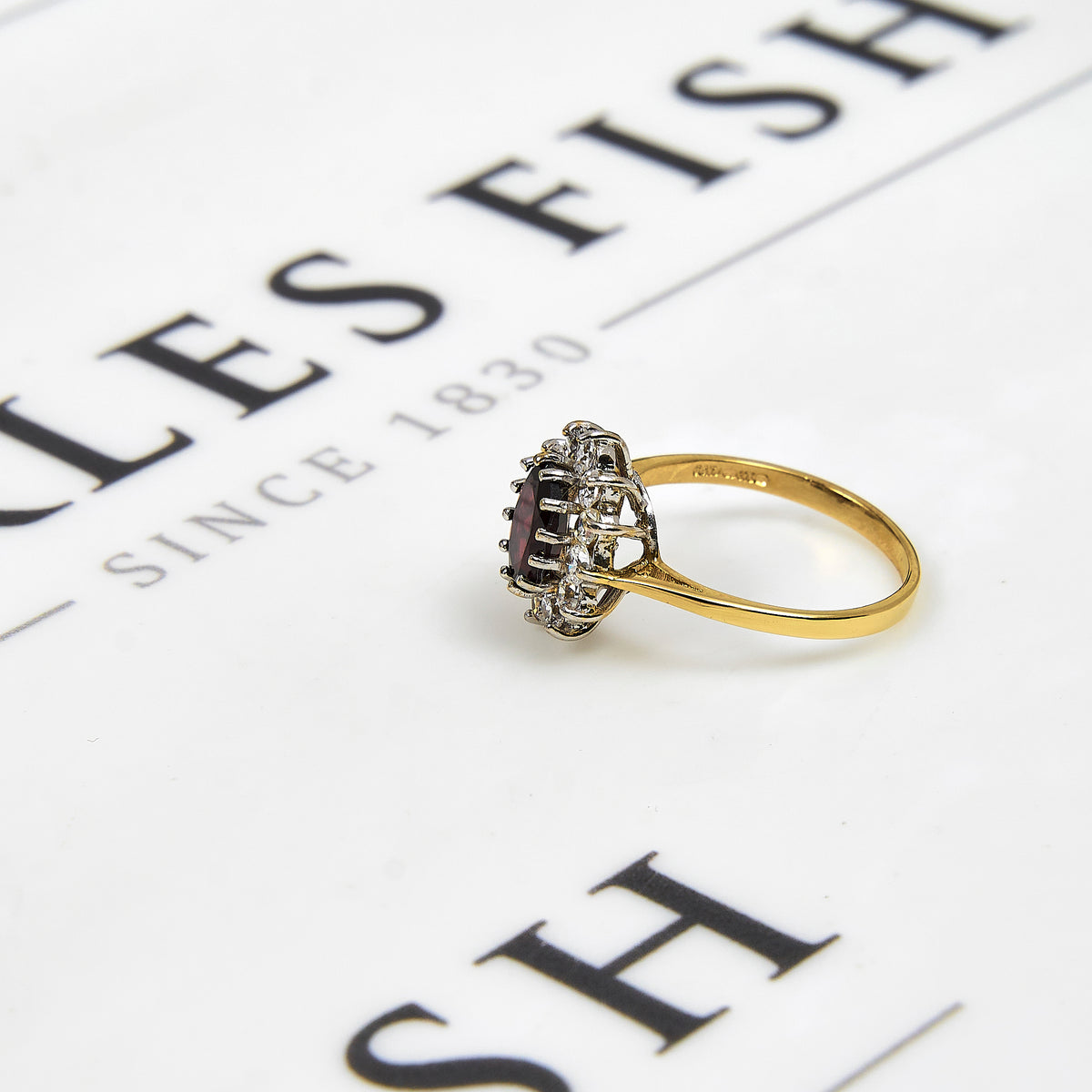 Pre-Owned 9ct Gold Oval Garnet & CZ Cluster Ring Size O