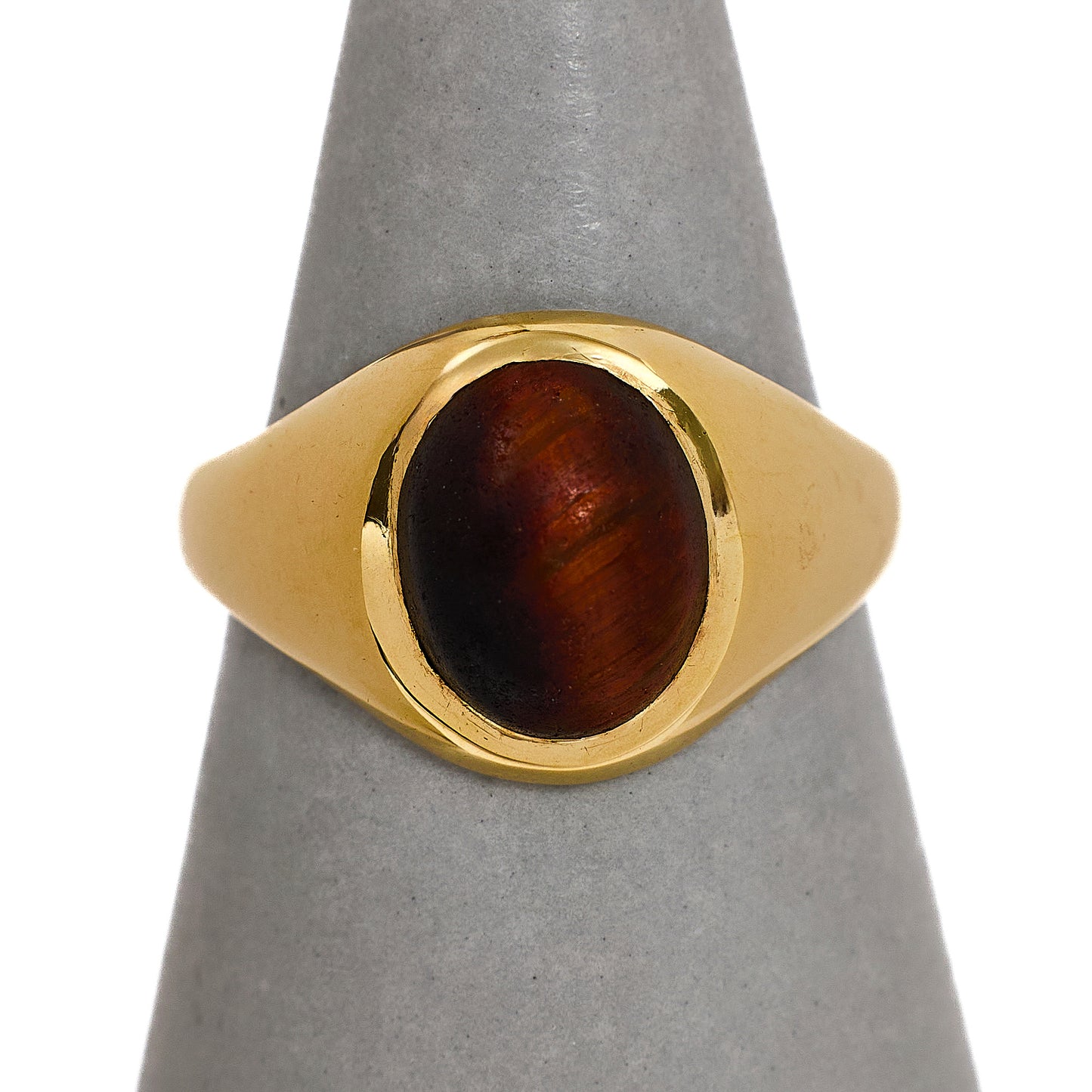 Pre-Owned 9ct Gold Oval Cabochon Tigers Eye Ring Size N.5