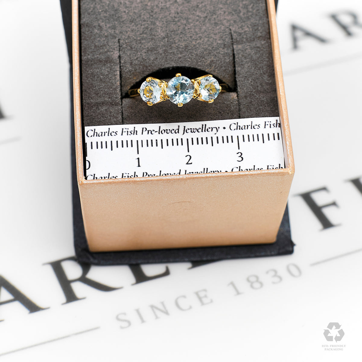 Pre-Owned 9ct Gold 3 Topaz Dress Ring Size Q