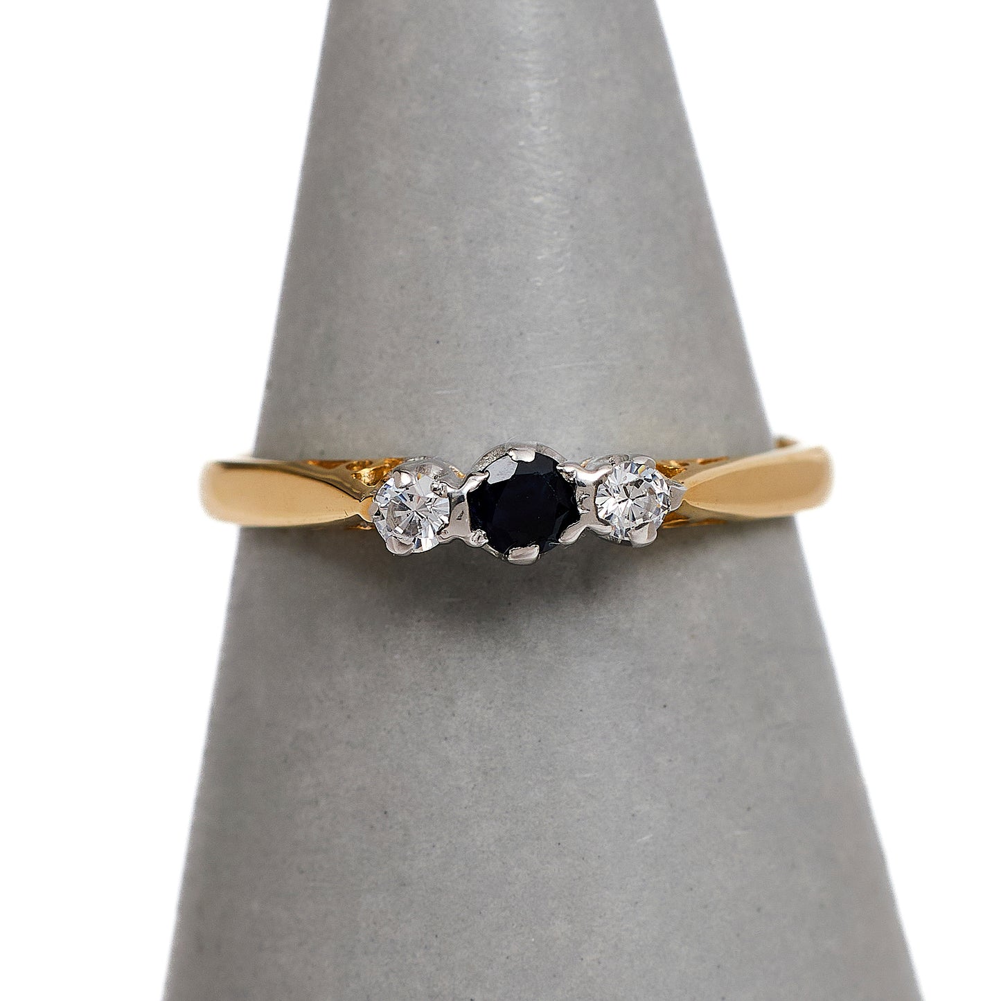 Pre-Owned 9ct Gold Sapphire & CZ Dress Ring Size M