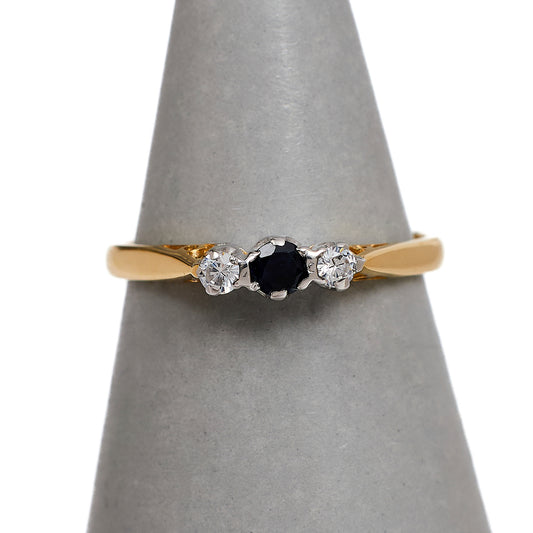 Pre-Owned 9ct Gold Sapphire & CZ Dress Ring Size M