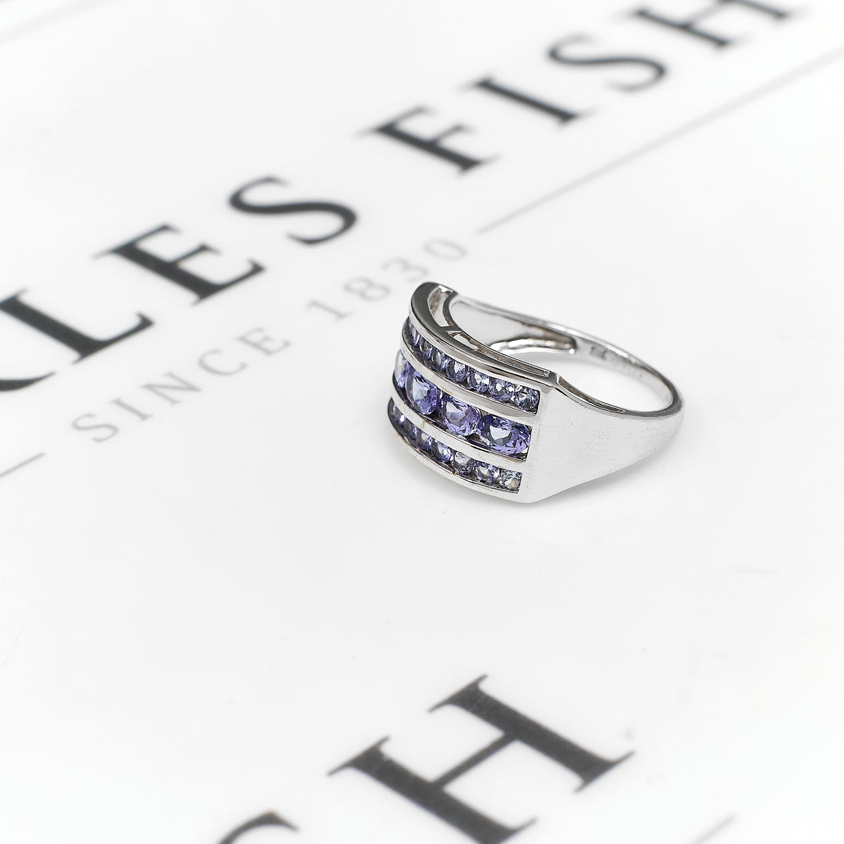 Pre-Owned 9ct White Gold 3 Row Tanzanite Ring Size O