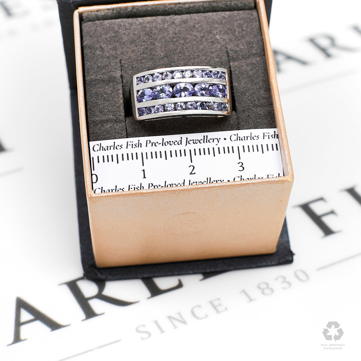 Pre-Owned 9ct White Gold 3 Row Tanzanite Ring Size O