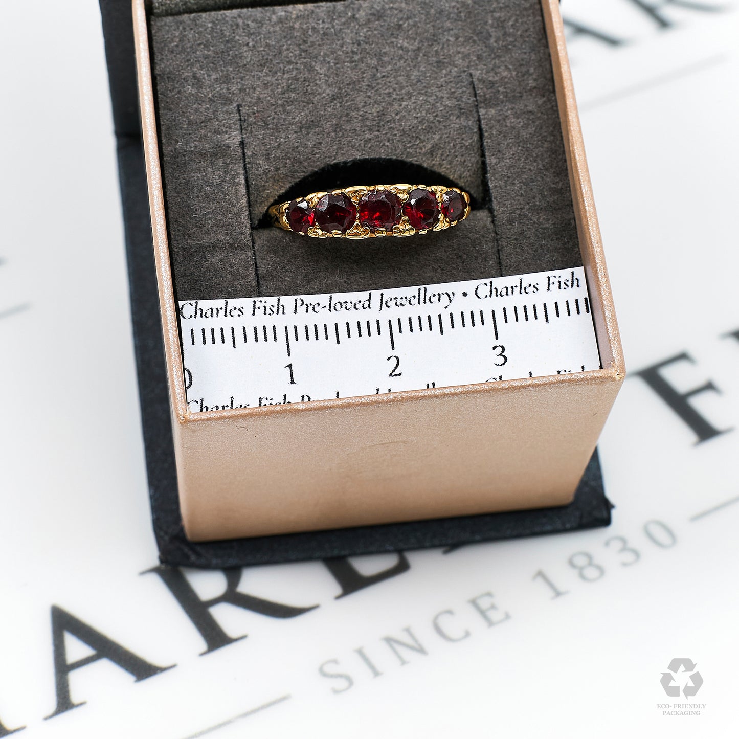 Pre-Owned 9ct Gold 5 Garnet Dress Ring Size N