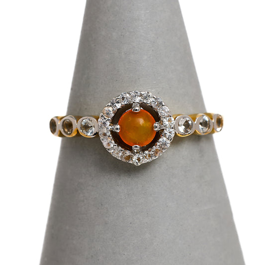 Pre-Owned 9ct Gold Opal & White Zircon Cluster Ring Size N