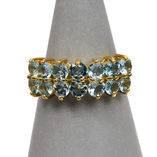 Pre-Owned 9ct Gold 14 Aquamarine Ring Size M.5