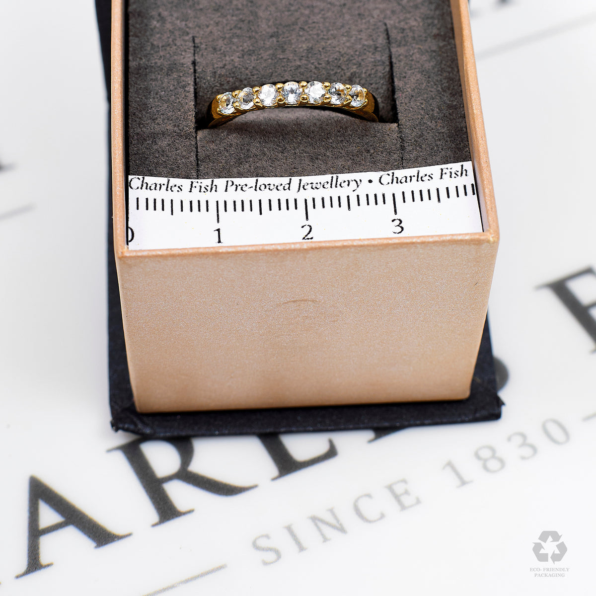 Pre-Owned 9ct Gold 7 Aquamarine Dress Ring Size P