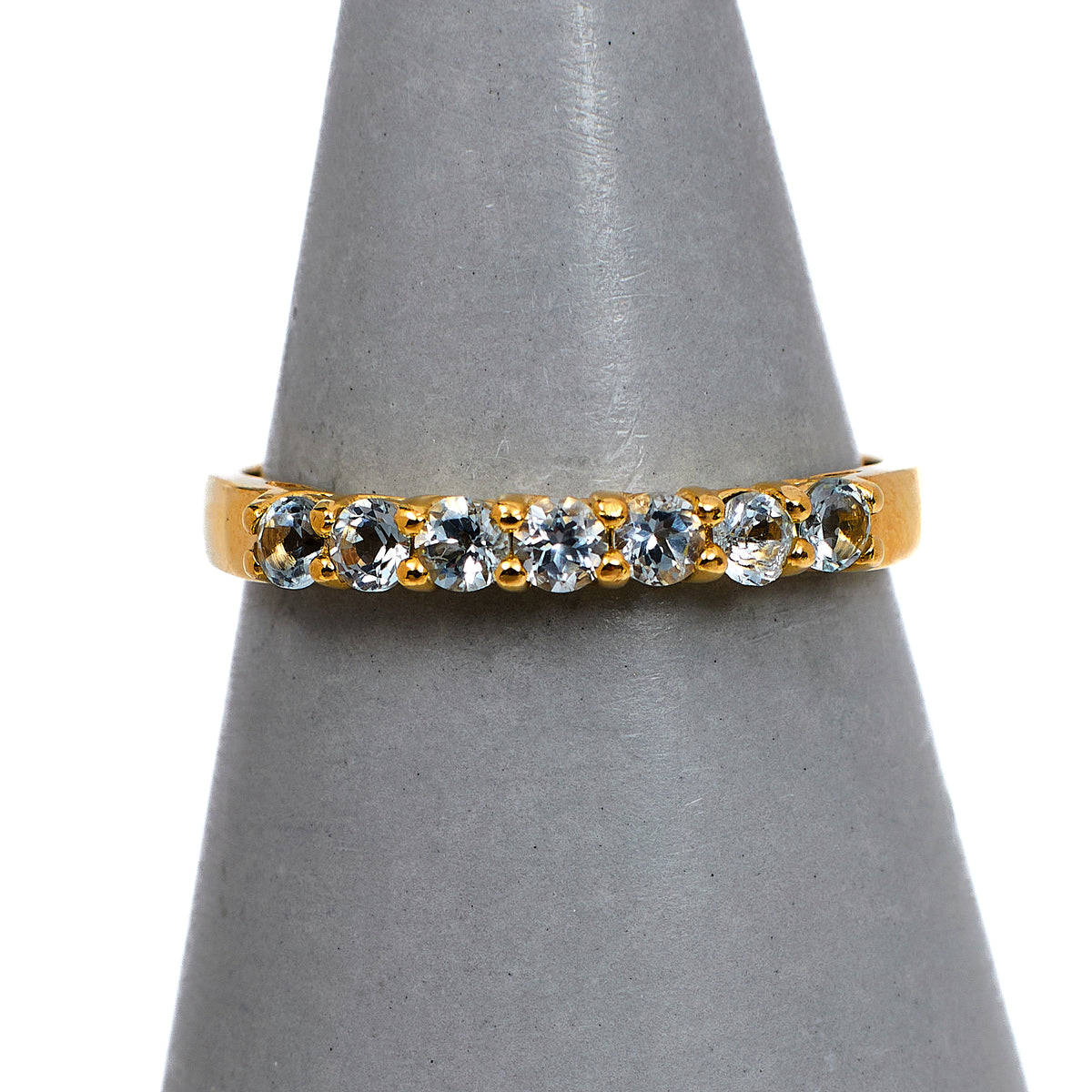 Pre-Owned 9ct Gold 7 Aquamarine Dress Ring Size P