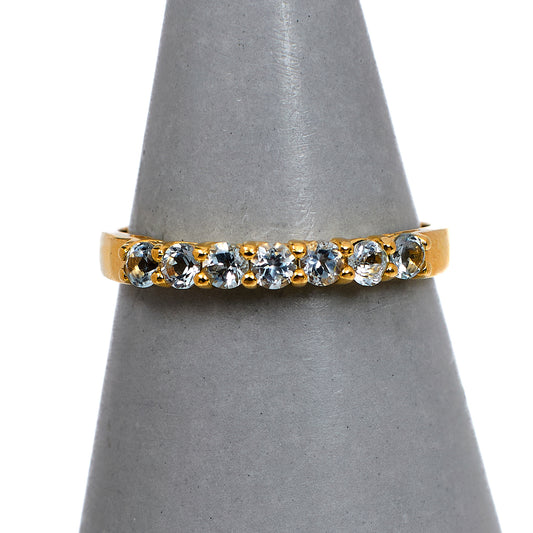 Pre-Owned 9ct Gold 7 Aquamarine Dress Ring Size P